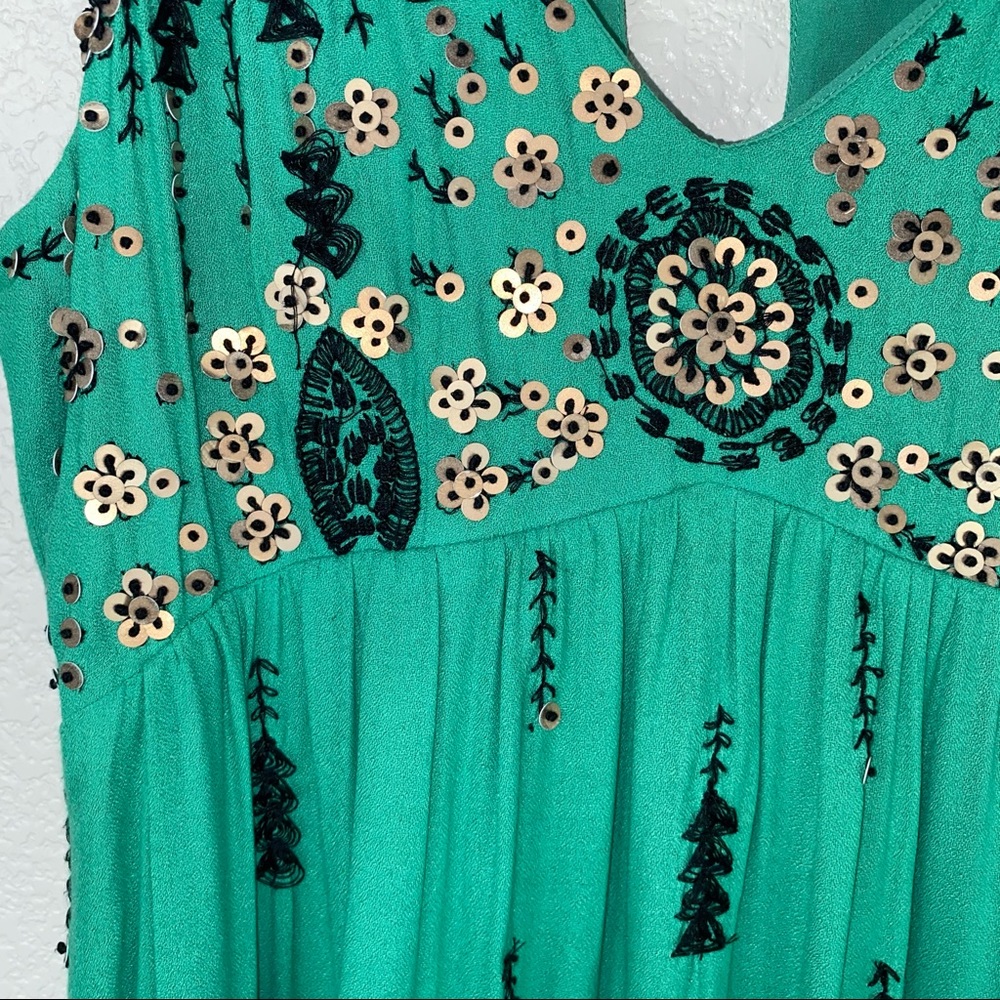 Anthro Floreat Embroidered Sequin High Low Ruffle Midi Dress - Picture 6 of 9
